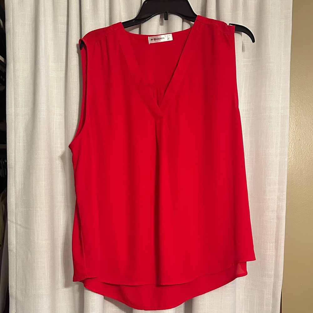 Red Sleeveless V-Neck Top